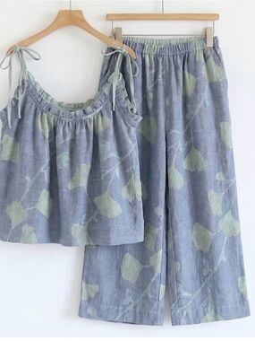Ownkoti Ginkgo Leaf Cami Ruffled Pajama Set